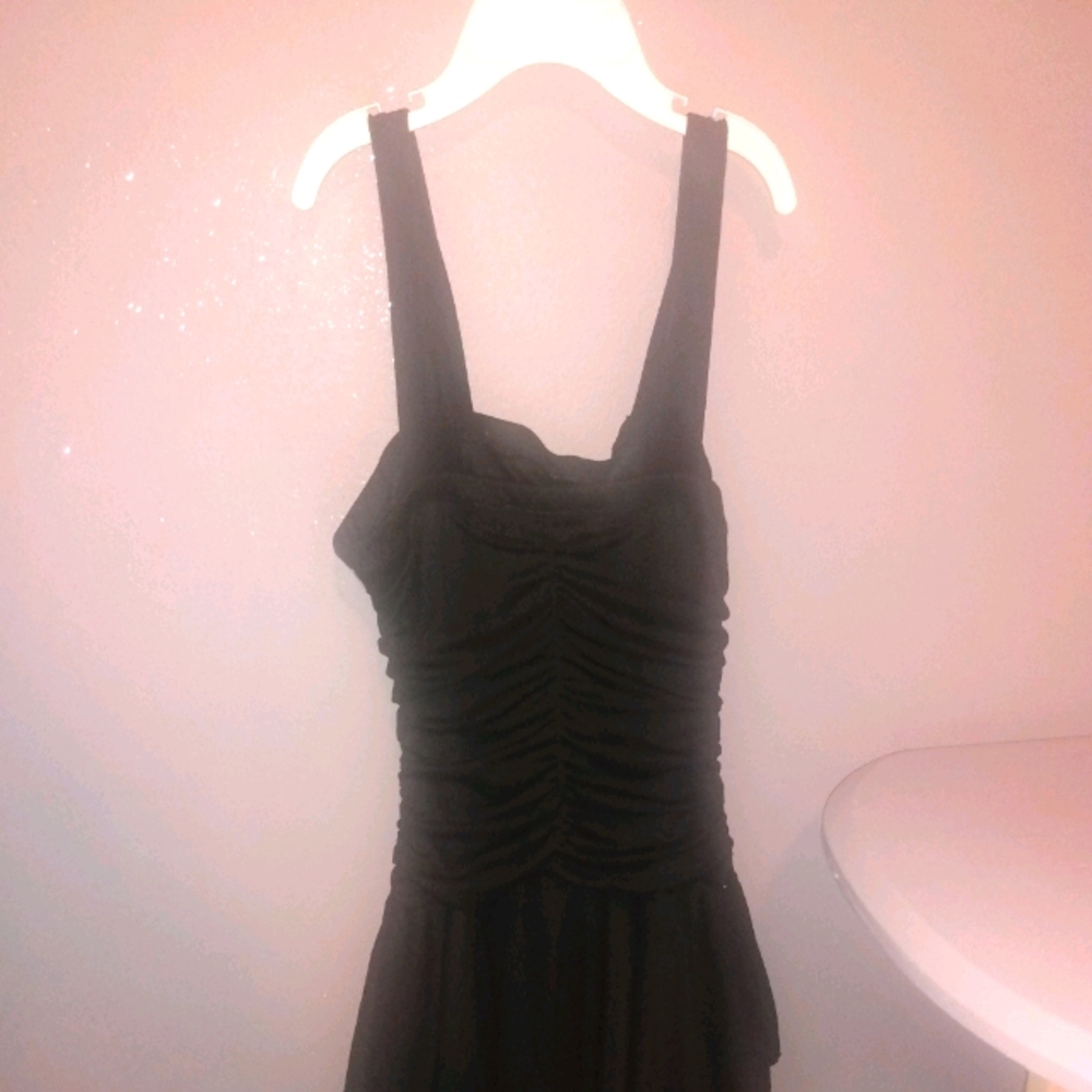 Girls black layered dress, very stretchy spandex